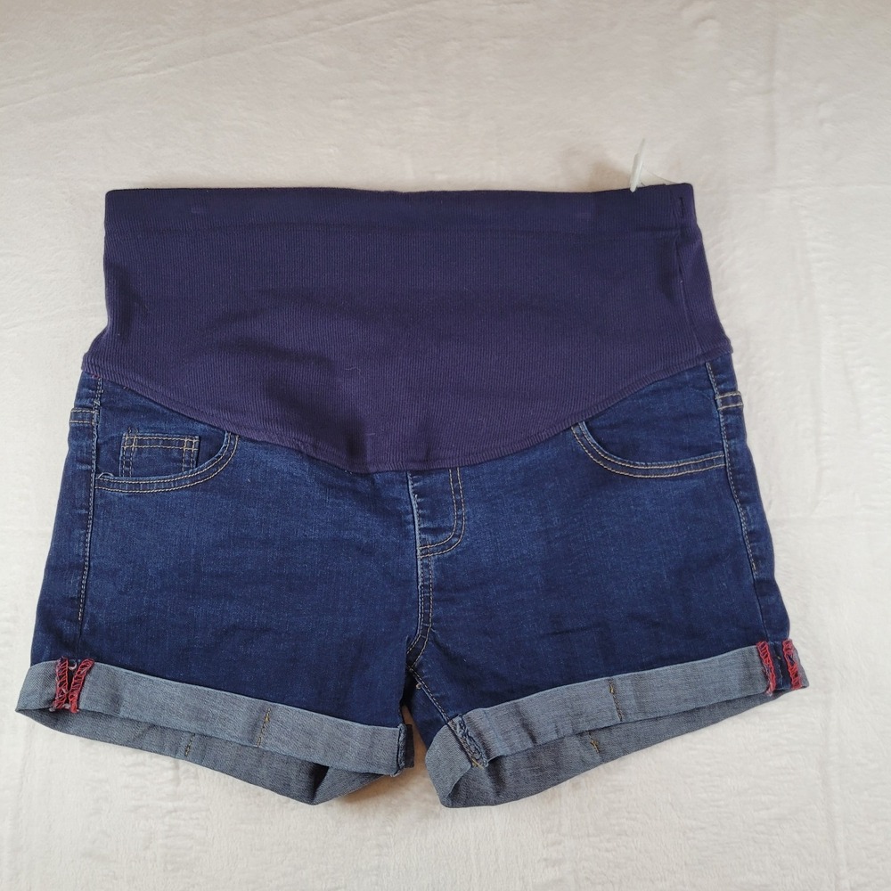 Maternity Full Belly Panel Dark Wash Jean Shorts, One Size